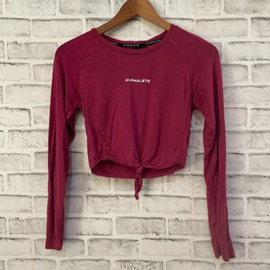 Women’s Alphalete pink long sleeve knot waist crop athletic top small